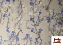 Vente de Tissu Half Panama Imprimé Branches de Coton Bleu