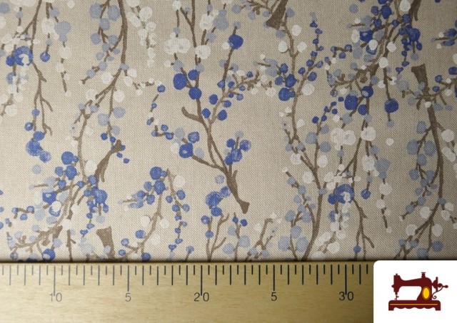 Acheter en ligne Tissu Half Panama Imprimé Branches de Coton Bleu
