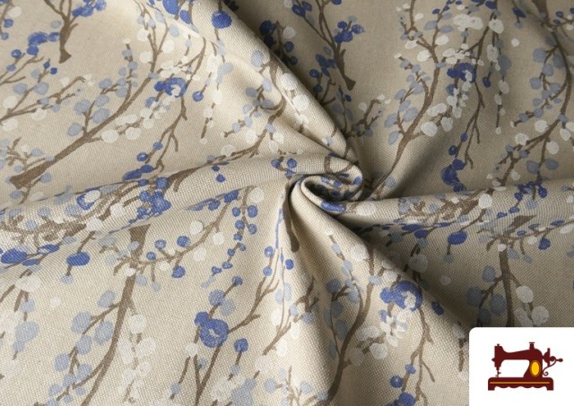 Vente en ligne de Tissu Half Panama Imprimé Branches de Coton Bleu