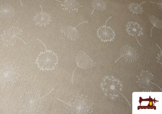 Vente de Tissu Half Panama Imprimé Pissenlit Blanc