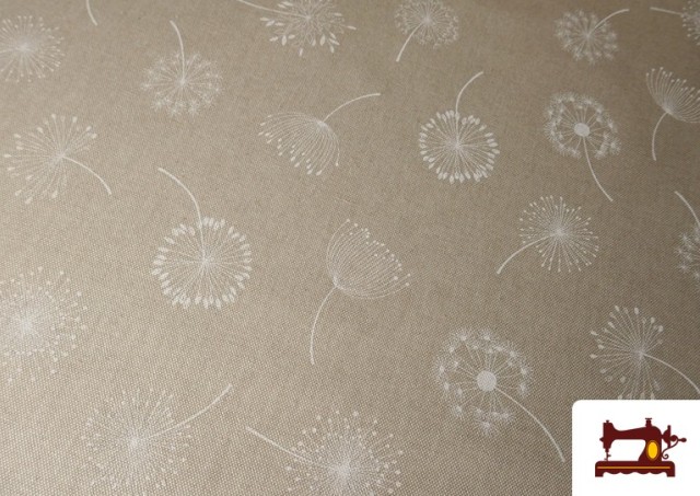 Vente de Tissu Half Panama Imprimé Pissenlit Blanc