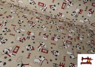Tissu Half Panama Imprimé Chiens Amusants