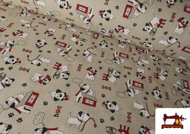 Tissu Half Panama Imprimé Chiens Amusants