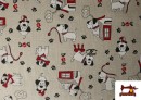 Vente de Tissu Half Panama Imprimé Chiens Amusants