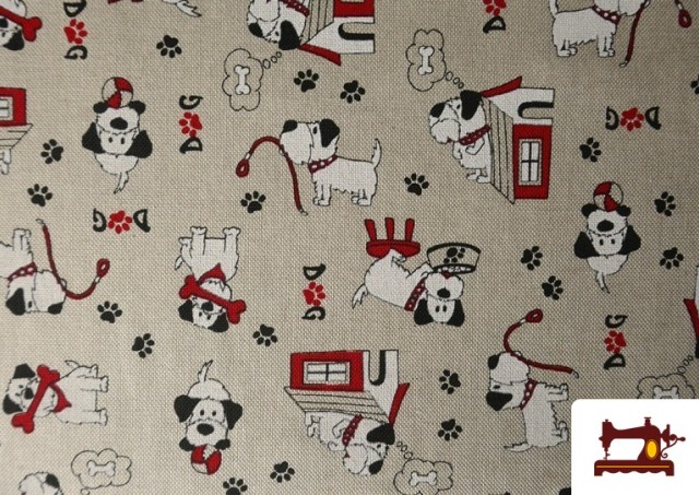 Vente de Tissu Half Panama Imprimé Chiens Amusants