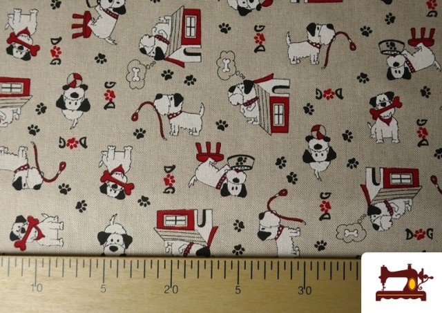 Acheter en ligne Tissu Half Panama Imprimé Chiens Amusants