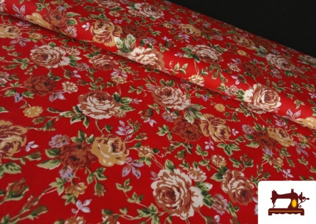 Tissu Coton Imprimé Traditionnel Floral couleur Rouge