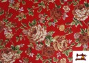 Vente de Tissu Coton Imprimé Traditionnel Floral couleur Rouge