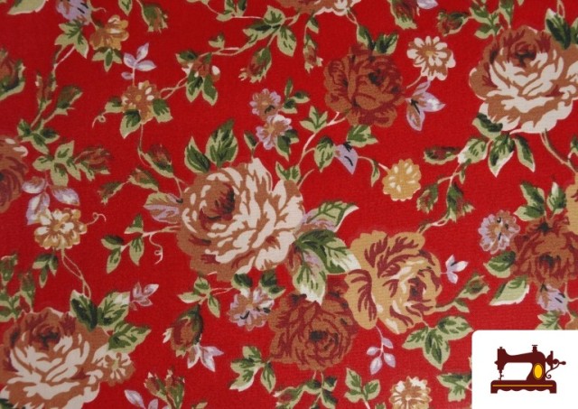 Vente de Tissu Coton Imprimé Traditionnel Floral couleur Rouge
