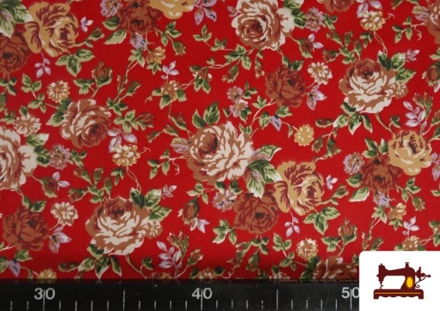 Acheter en ligne Tissu Coton Imprimé Traditionnel Floral couleur Rouge