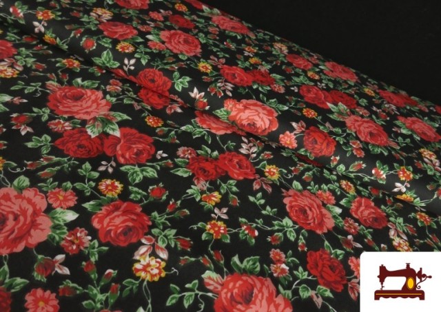 Tissu Coton Imprimé Traditionnel Floral couleur Noir