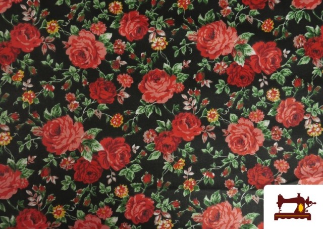 Tissu Coton Imprimé Traditionnel Floral couleur Noir