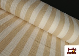 Tissu Mousseline de Coton Rayures Beige