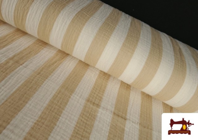 Tissu Mousseline de Coton Rayures Beige