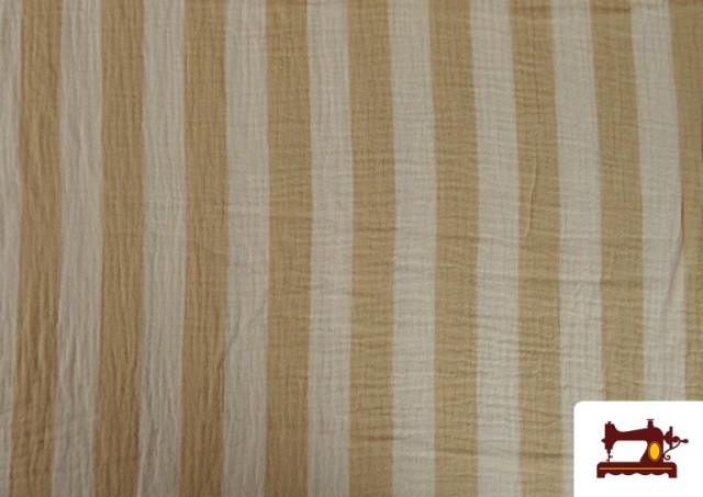 Acheter Tissu Mousseline de Coton Rayures Beige