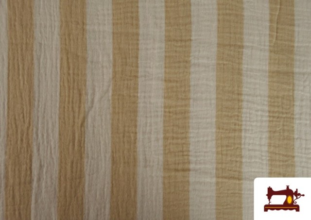 Vente de Tissu Mousseline de Coton Rayures Beige