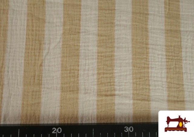 Acheter en ligne Tissu Mousseline de Coton Rayures Beige