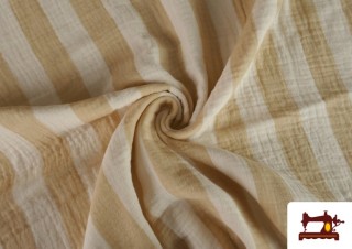 Vente en ligne de Tissu Mousseline de Coton Rayures Beige