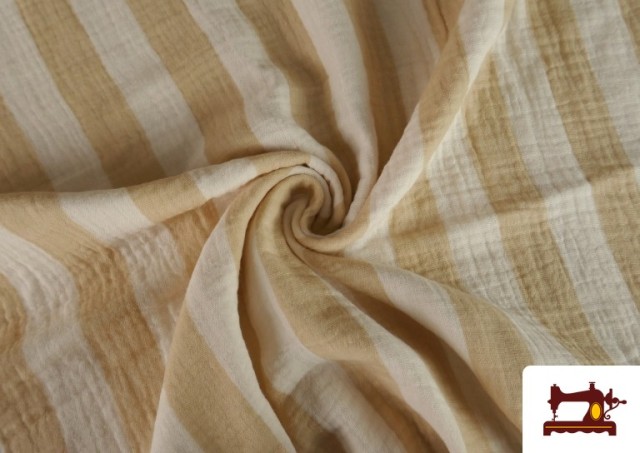 Vente en ligne de Tissu Mousseline de Coton Rayures Beige