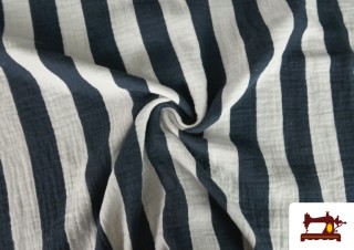 Vente de Tissu Mousseline de Coton Rayures Marines