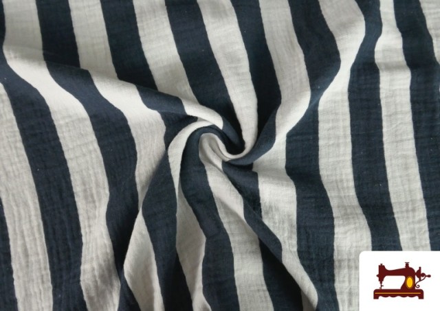 Vente de Tissu Mousseline de Coton Rayures Marines
