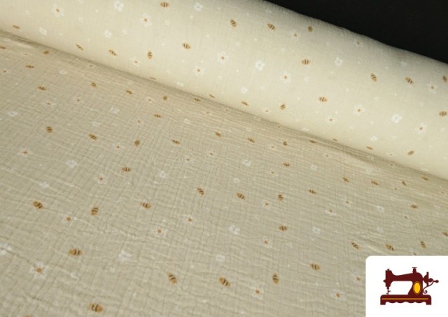 Tissu Mousseline de Coton Fleurs et Petites Abeilles Enfant