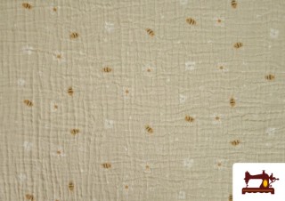 Vente de Tissu Mousseline de Coton Fleurs et Petites Abeilles Enfant