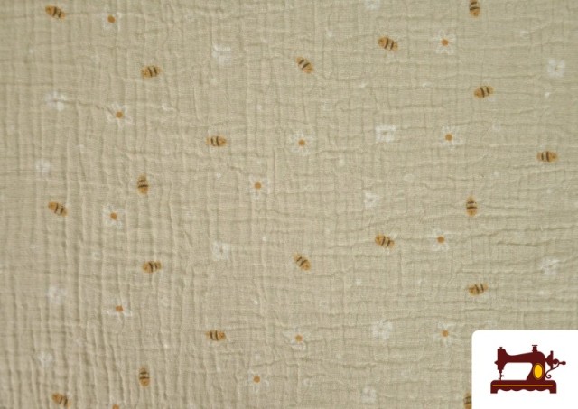 Vente de Tissu Mousseline de Coton Fleurs et Petites Abeilles Enfant