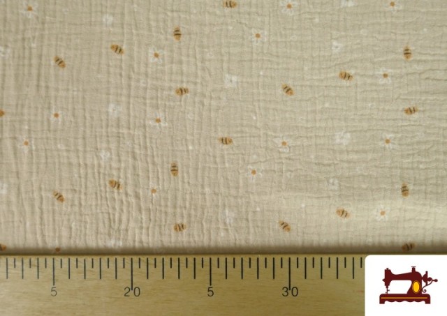Acheter en ligne Tissu Mousseline de Coton Fleurs et Petites Abeilles Enfant