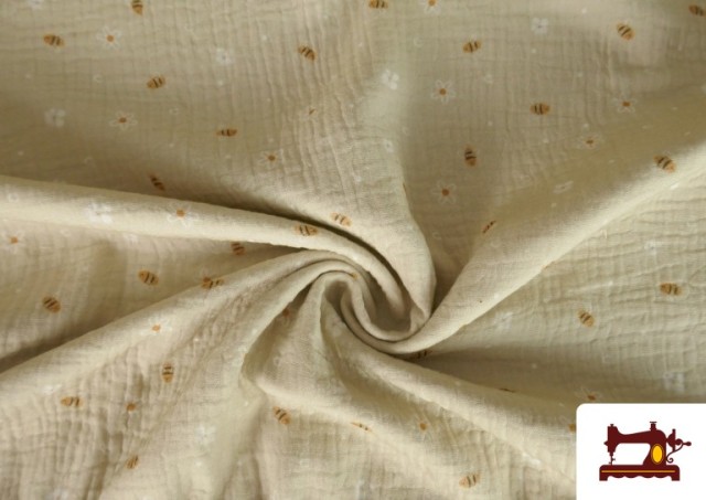 Vente en ligne de Tissu Mousseline de Coton Fleurs et Petites Abeilles Enfant