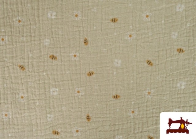 Tissu Mousseline de Coton Fleurs et Petites Abeilles Enfant