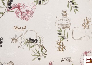 Acheter Tissu Imprimé avec Motifs d'Oliviers et Huile Acheter Tissu Imprimé avec Motifs d'Oliviers et Huile